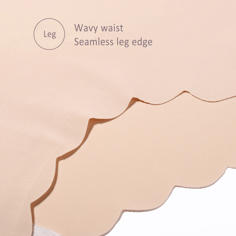 Close-up of seamless underwear with wavy waist and leg edge design in solid color.